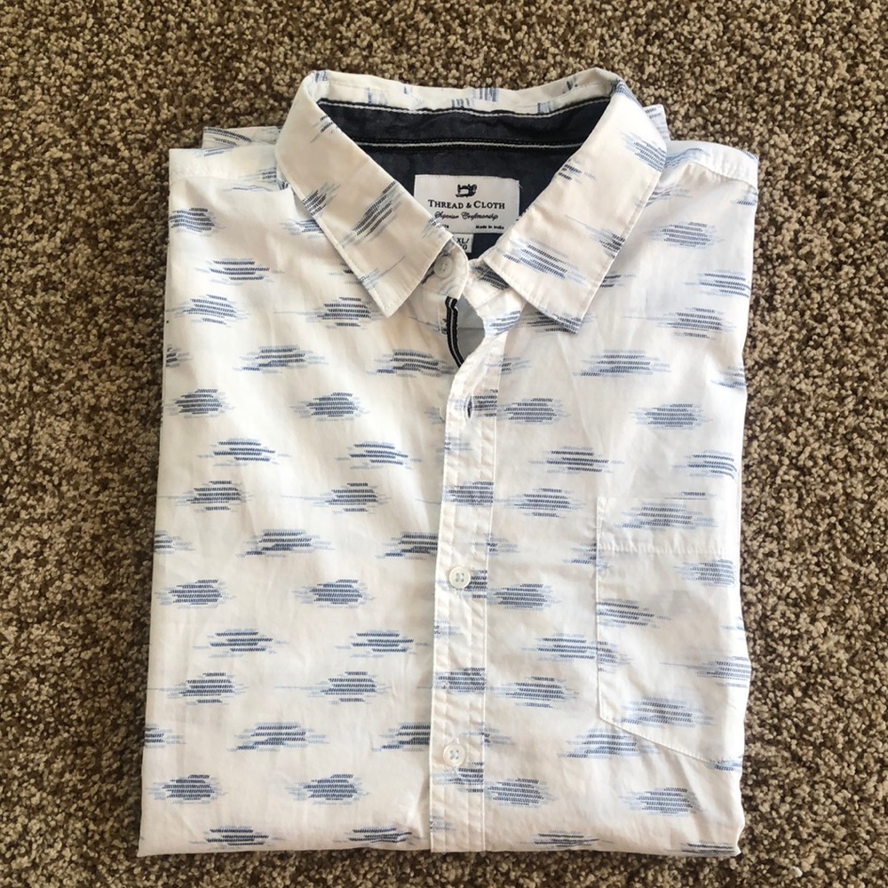Thread & Cloth Mens XL Pattern (blue/white) Short Sleeve Button Up Shirt